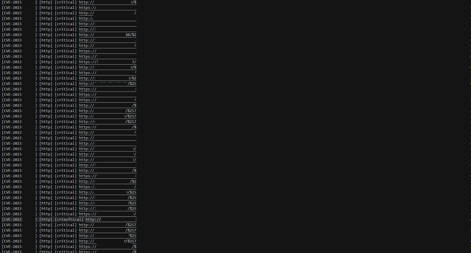 Terminal output showing a critical vulnerability finding in multiple companies.